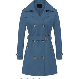 NEW Double Breasted Trench Coat Mid-Length Overcoat S NO BELT